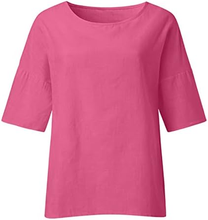 Ženska pamučna posteljina od 3/4 rukava Ljeto plus size Crew Crw majica Majica, pune boje Vintage majice