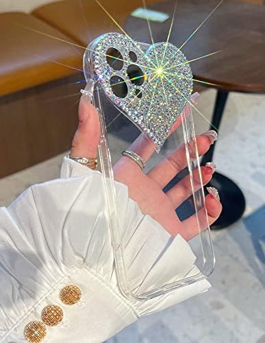 Poowear Kompatibilan sa iPhoneom 13 Pro Max Case, 3D poklopac za dizajn srca s girnim blagim dijamantskim rivestonom sjajnim srcima Slim Fit Soft Shock Otporni za zaštitu za žene djevojke