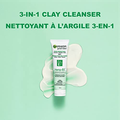 Garnier SkinActive Green Labs Canna-B Pore Perfecting 3-u-1 Maska za pranje lica sa Niacinamidom Vitamin B3 Cannabis sativa Sjemensko ulje za mješovitu i masnu kožu 4.4 Fl oz ,