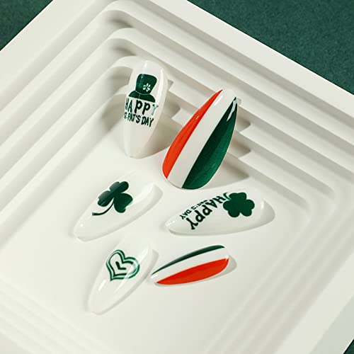 Dan svetog Patrika presa na noktima srednji lažni nokti Irske zastave Shamrocks Designs lažni nokti puni