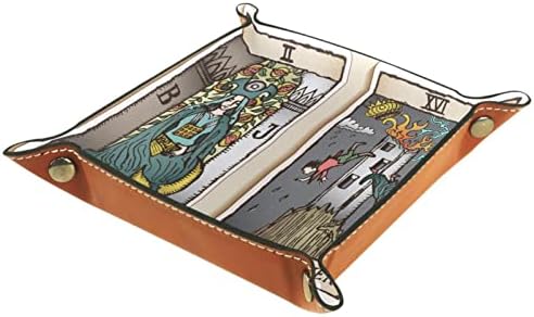 Tacameng kutije za odlaganje malih, visokog svećenica i kula tarot karticalstracija, kožna prodavačica za