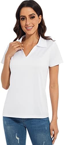 Ullnoy ženske suho-fit golf polo majice kratkih rukava za žene V izrez vlagu Wicking sportski vrhovi ovratnika 1-3 pakovanje