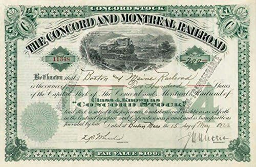Concord and Montreal Railroad Co. - Certifikat Zaliha