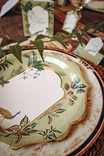 8 zelenih i zlatnih folijeh ploča, luksuzni popodnevni čajni ukrasi za čaj, ptičji papirni tanjuri, luksuzne