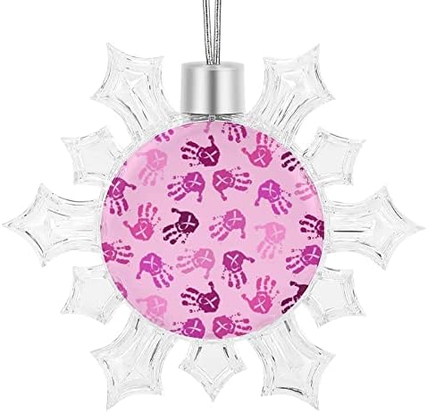Pink Cancer Ribbon Handprint božićno drvo pahuljice čari pahuljice ukrasi viseće pahuljice ukrasi sa gajtanima za božićno drvo