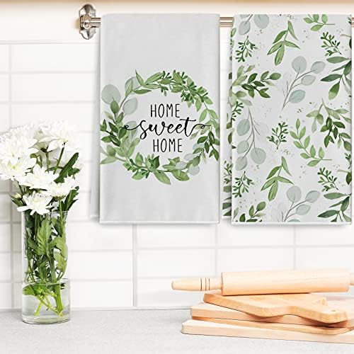 AnyDesign Greenery Kuhinjski ručnik 18 x 28 inča akvarel zeleno lišće Sezonski ručnik za suđe Home Sweet