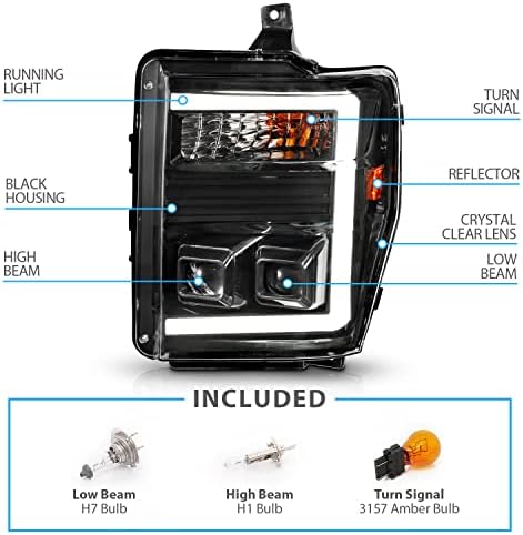 AmeriLite za 2008-2010 Ford F250 F350 Super Duty C-Type LED cijev dvostruki kvadratni projektor Crni zamjenski