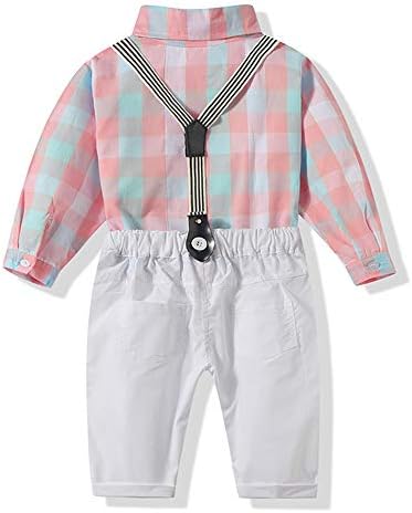 Baby Boys Gentleman odijela, dječja košulja s dugim rukavima + bib hlače + kombinezon za kravate
