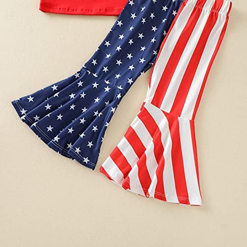 NOUBEAU TODDLER Djevojka 4. jula Outfit Halter Romper kratka rukava Majica Američka zastava Bell-dno hlače