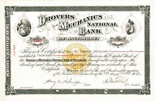 Drovers and Mechanics National Bank of Baltimore - Stock Certificate