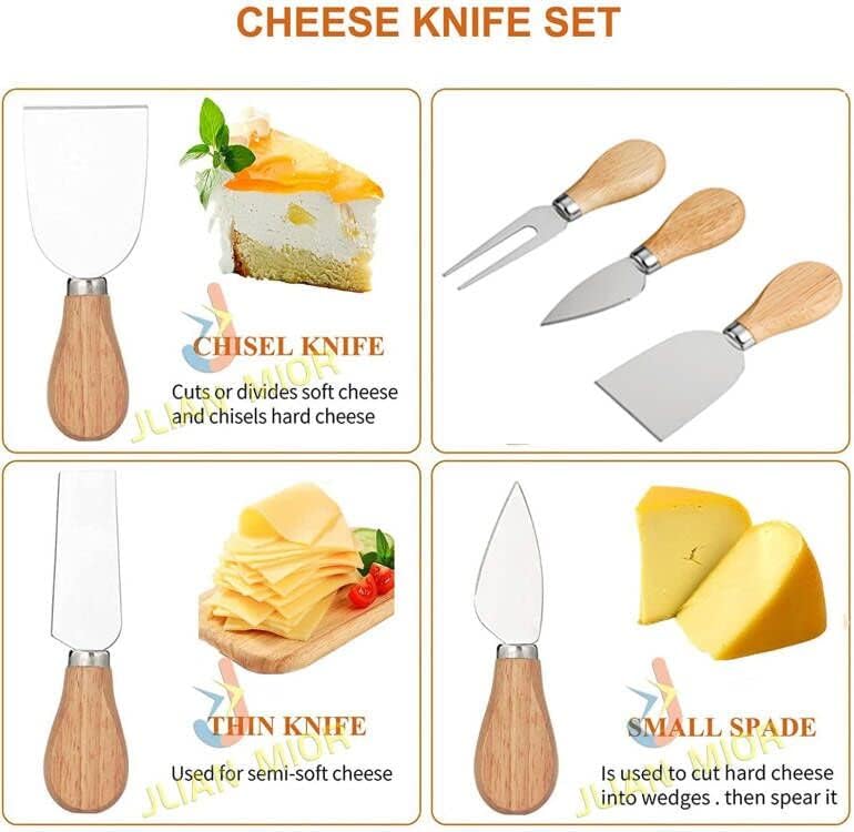Set ploča za sir od bagremovog drveta, poslužavnik za serviranje hrane sa noževima od nerđajućeg čelika