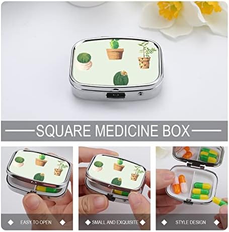 Kutija za pilule Cactus kvadratnog oblika futrola za tablete za lijekove Prijenosna kutija za vitaminske posude Organizator pilula držač za pilule sa 3 odjeljka