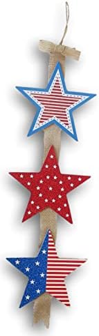 Patriotske zvijezde Burlap Spojni viseći znak dekora - 23 x 7 inča