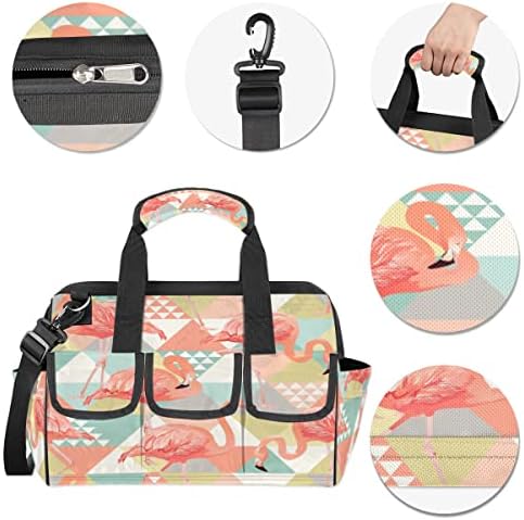 Geometrijska torba za alate Flamingo za muškarce Žene teške multi-džepove širokih alata za usta, tota za