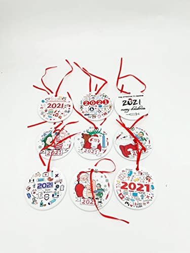 2Pack 2021 božićno drvo viseći ukrasi keramički Božić privjesak ukrasi Karantenski ukras za domaću zabavu