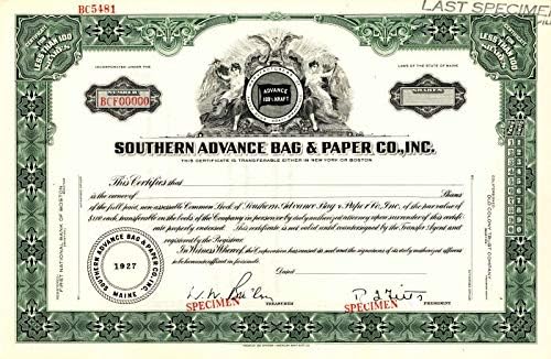 Southern Advance torba i papir Co, Inc. - Certifikat Zaliha