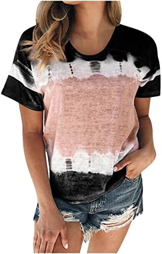 Yayiya Teen Girl Majica kratkih rukava Gradijent boja blok Grafički vrhovi TEES BOAT vrat Lounge Tie Dye
