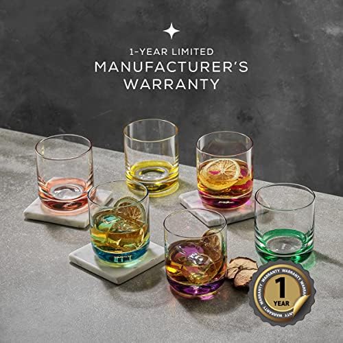 Joyjolt Hue Colorful Whiskey set. 6pc čaše za baru, 10oz naočale pića. Dvostruko staromodno staklo - moderni