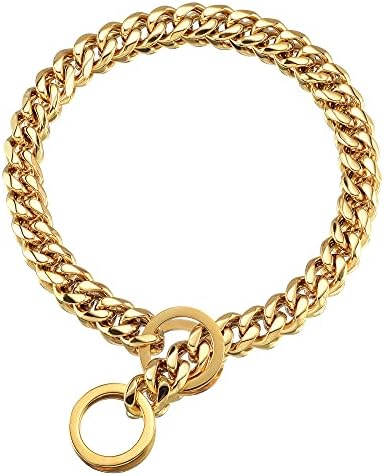 Ogrlice za pse za pse Chew Proof Gold ovratnik za pse, 15 mm debeli zlatni lanac ovratnik za jaki orah od