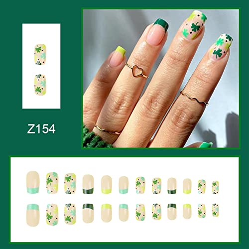 diduikalor Dan Svetog Patrika presa na noktima kratki lažni nokti zeleni sretni kvadratni lažni nokti Shamrock