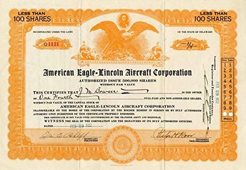 American Eagle=Lincoln Aircraft Corporation - Certifikat Zaliha