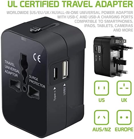 Putni USB Plus Međunarodni Adapter za napajanje kompatibilan sa Alcatel OneTouch PIXI 3 za Svjetsku snagu za 3 uređaja USB TypeC, USB-a za putovanje između SAD / EU / aus / NZ / UK / CN