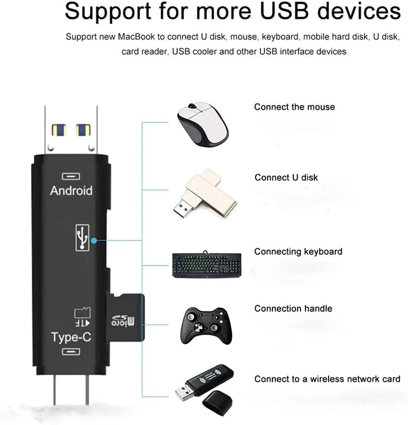 VOLT+ 5 u 1 multifunkcionalni čitač kartica kompatibilan sa Xiaomi Mi 7 ima USB Type-C/ MicroUSB / Tf /