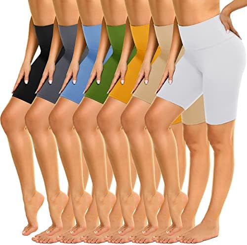 ZOOSIXX 7 pakovanja Bajkerskih šorc visokog struka za žene, 8 meke Yoga Workout Crne atletske šorc