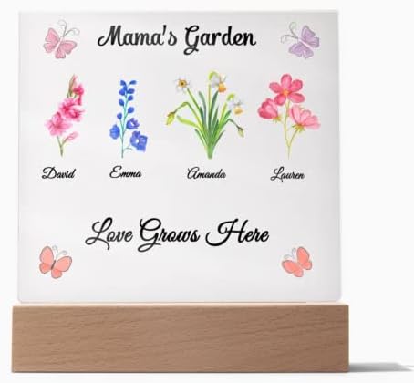 Hilis personalizirana akrilna ploča, prilagođeni rođendanski pokloni za Majčin dan sa cvijetom mjeseca rođenja za nju, njega, mamu, tatu, baku, prilagođene porodične poklone za spomen godišnjicu