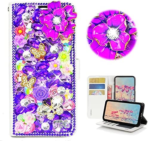 STENES Bling Wallet futrola za telefon kompatibilna sa Samsung Galaxy Note 10 Plus-Stylish - 3D ručno rađena ruža Butterfly Flowers floral Leather Cover Case - Purple