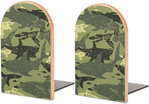 Camouflage Shark Non-Skid Wood Bookends Heavy Duty Book čep za dekorativne police