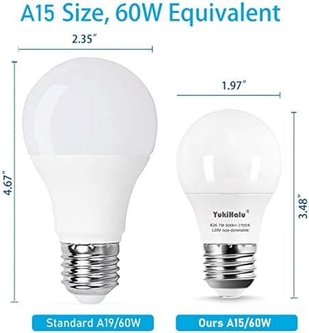 YukiHalu A15 LED Sijalice, 60W ekvivalentno, E26 baza, 2700k/3000K / 5000k Bijela, 7W 600 lumena 120V, ul