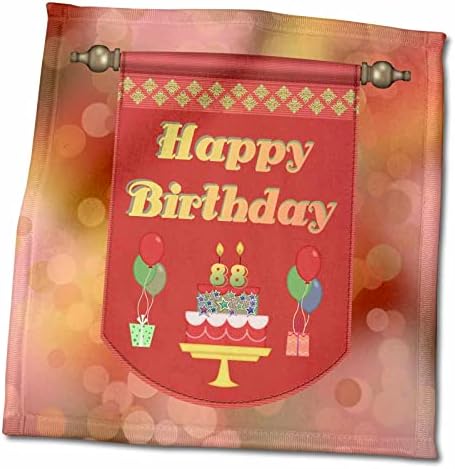 3drose sretan 88. rođendan baner, torta sa poklonima i balonima - ručnici