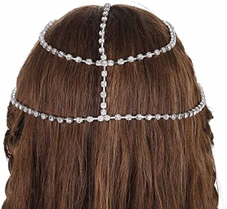 Jerany Wedding Head Chain Rhinestone Headpiece Nakit Silver Hair Chain Festival Holloween Costume Bridal