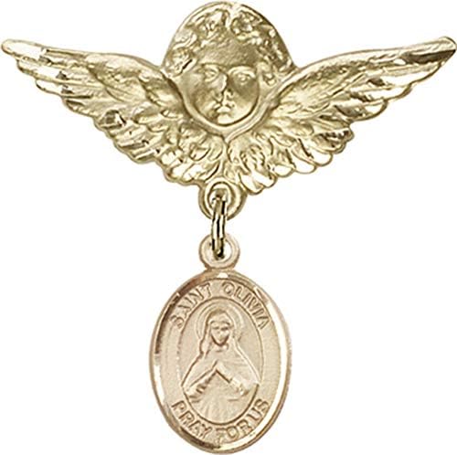 Jewels Obsession Baby Badge sa šarmom St. Olivia I Angel sa krilima značka / 14k Zlatna značka za bebe sa