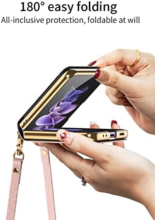 Yatchen dizajn kožnih futrola Samsung Galaxy Z Flip 3【Verzija 2021】 slatki Luksuzni paket kartica s metalnim lancem za žene ogledalo za šminkanje magnetna zaštita od okretanja